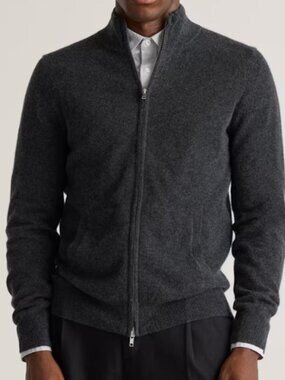 Quince Mongolian Cashmere Full Zip Sweater Charcoal M NWT